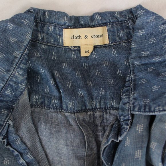 Anthropologie Cloth & Stone Chambray Button Down Print Shirt Size M Denim - Picture 7 of 11